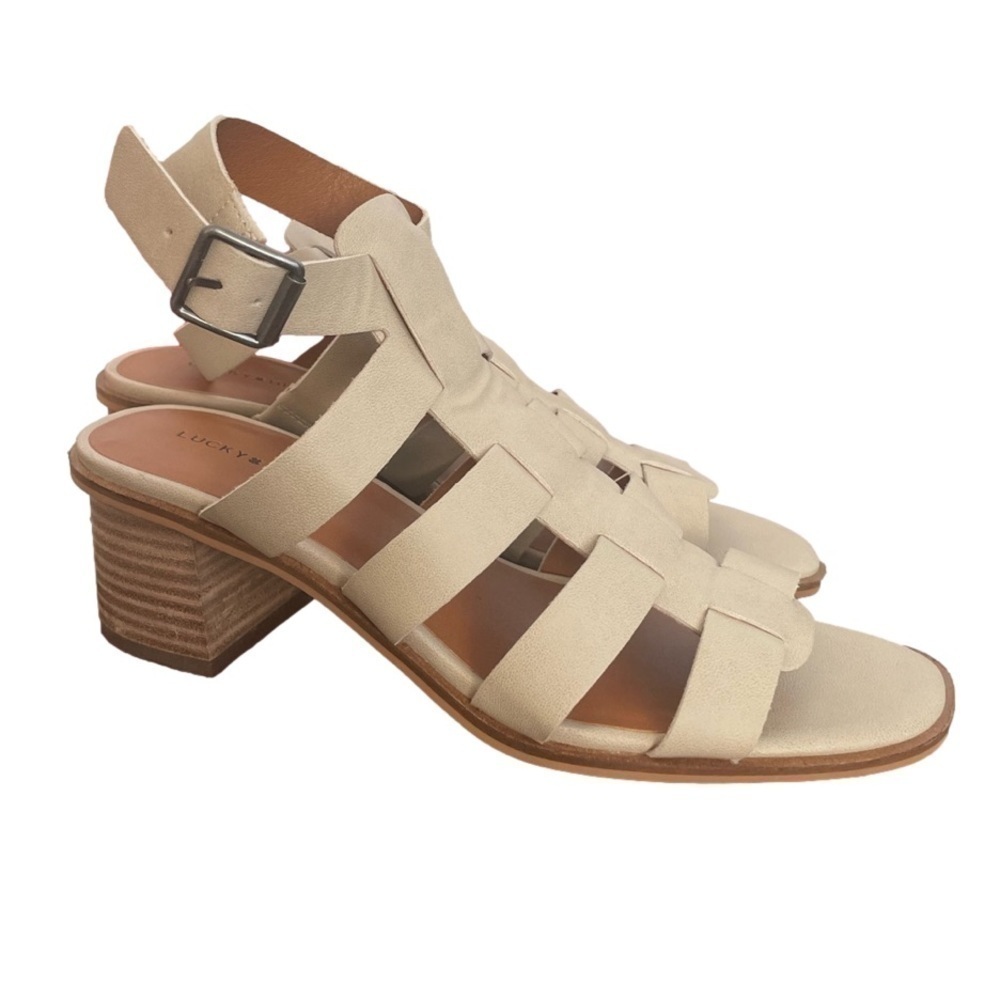 Lucky Brand Tan Stucco Lindzay Block Heel Sandal, 8.5 - Picture 5 of 9
